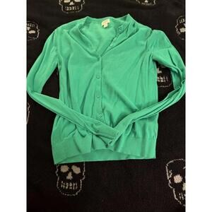 J. by J. Crew Cardigan Sweater Button Front Green Cotton Size Small